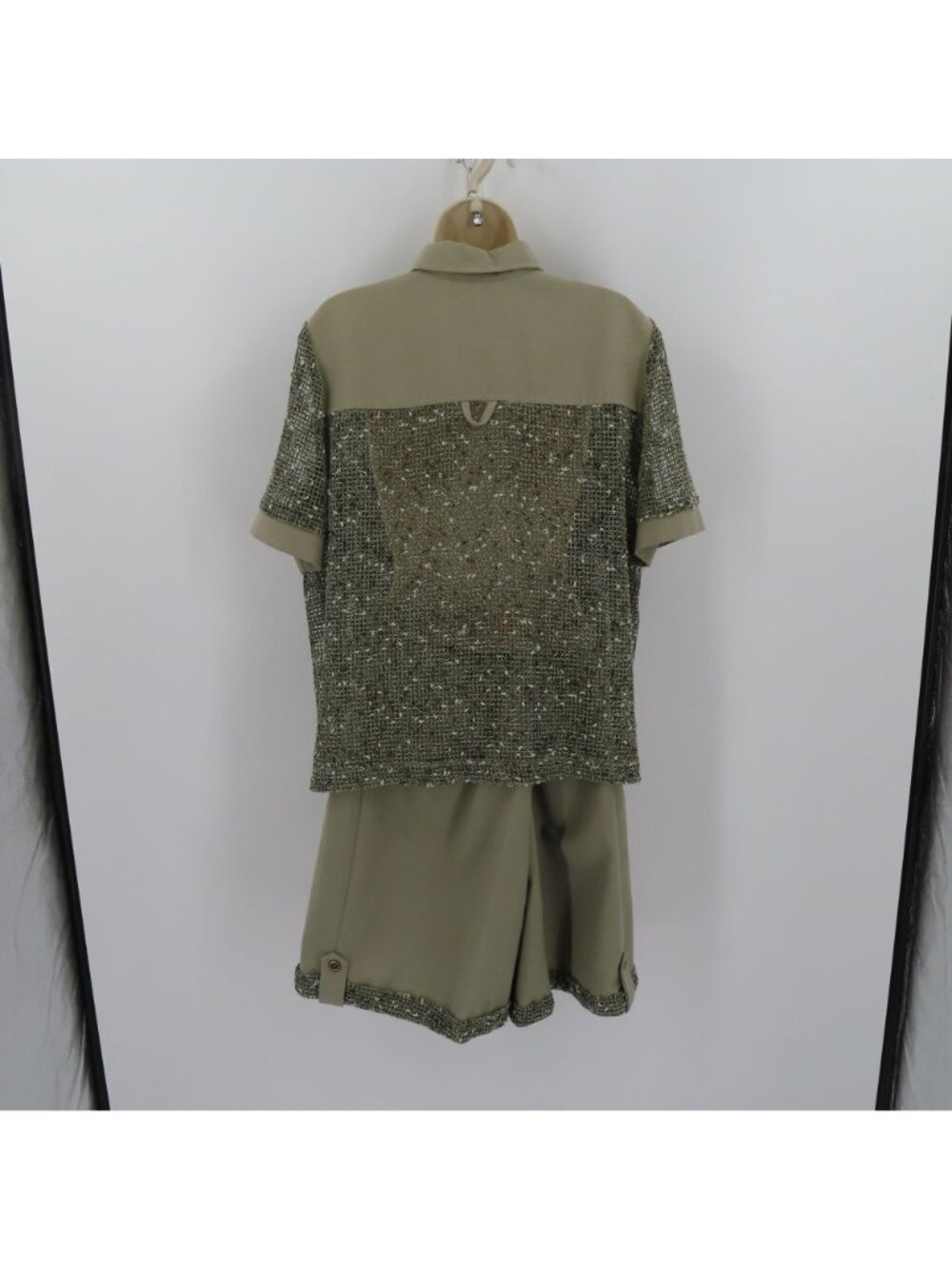 VTG Marshall Women 16 Green Sheer Mesh Collared Shirt Shorts 2 Piece Set Safari - Picture 6 of 16